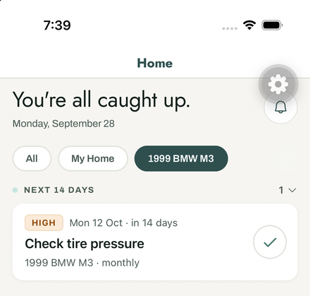 Maintd vehicle maintenance schedule with prioritized upcoming tasks